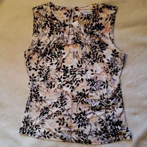 Calvin Klein pleated-neck sleeveless shell Top. Medium in blush pink & grey